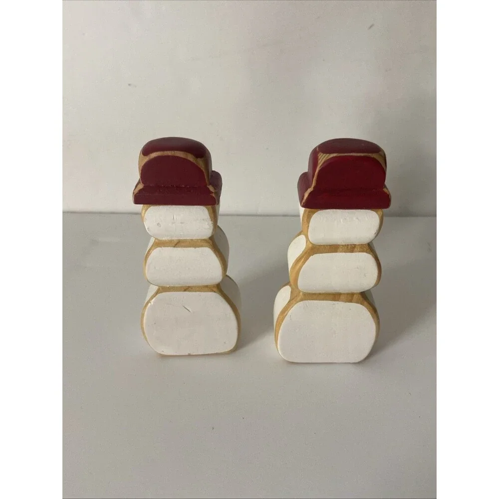 Pottery Barn Wood Santa Reindeer Snowman Forest Scene Figurine Set Christmas